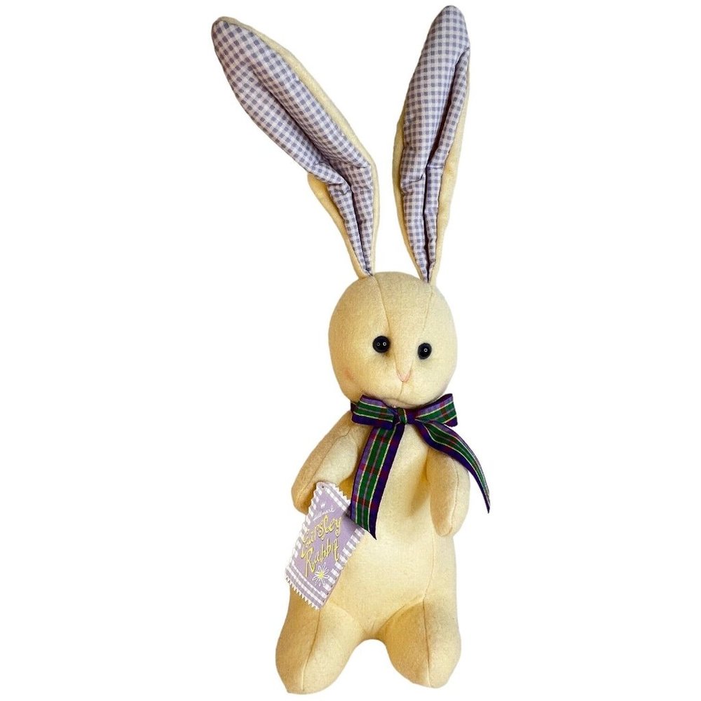 Hallmark Earsley Bunny Rabbit Plush Purple Check Ears Plaid Bow Felt 19” Toy VTG